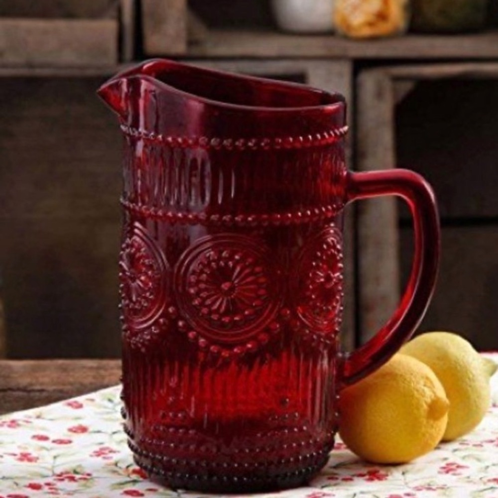 The Pioneer Woman Adeline Embossed Water Pitcher, RED, 54-Ounce